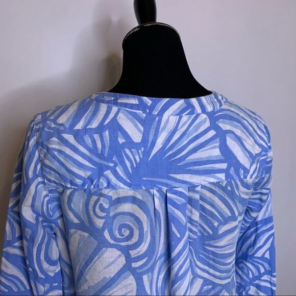 Vineyard Vines blue white seashell linen blend popover top size XS - Picture 6 of 10